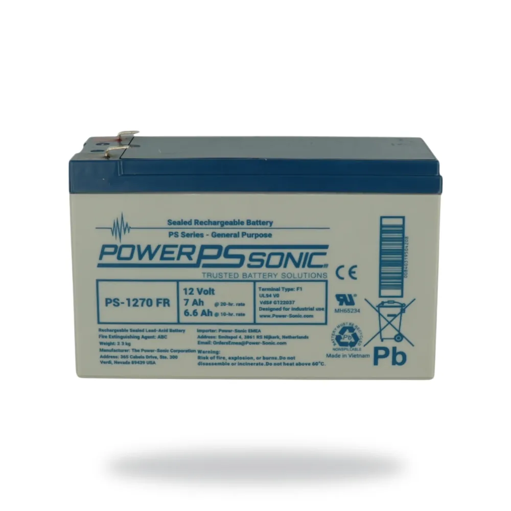 Power Sonic Battery 7Ah - 12V Flame Retardant Used in VIG & Sentri Repeat, Nano & Sentri1 panels