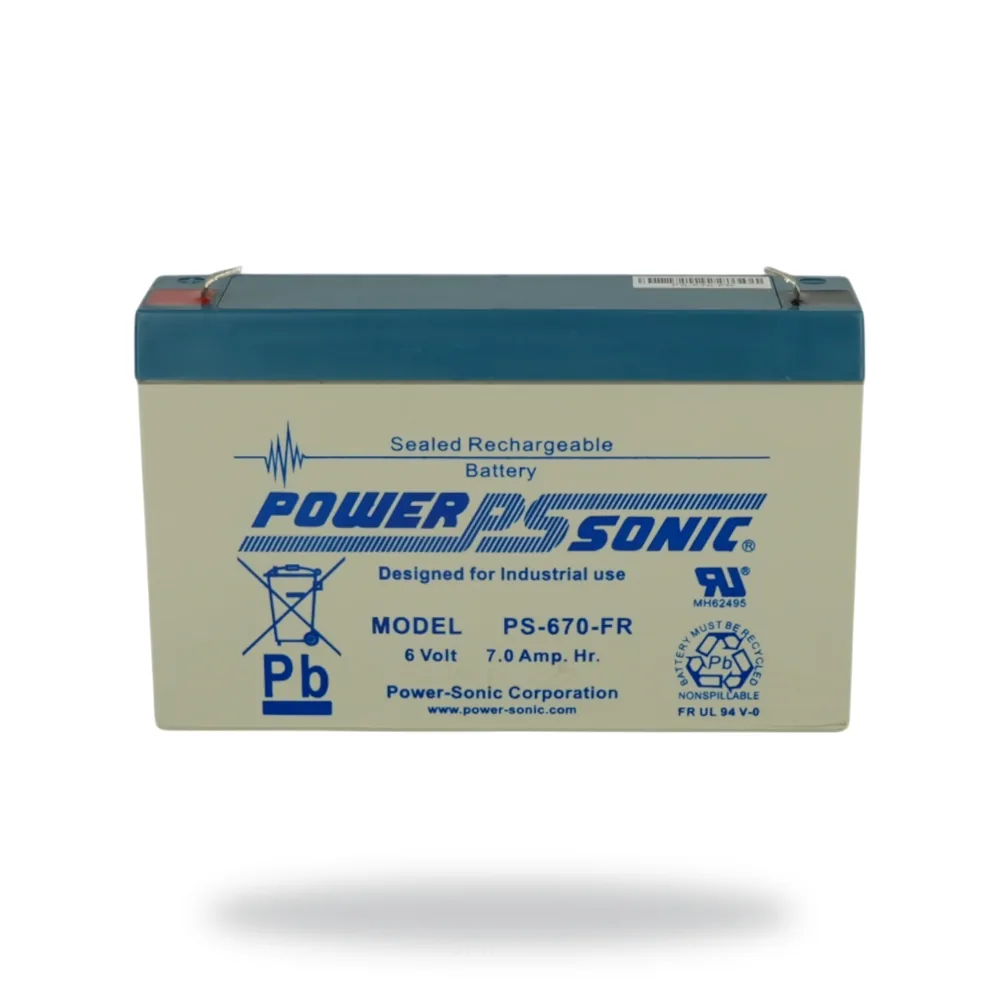 Power Sonic Battery 7Ah - 6V Flame Retardant Used in Vigilon and Sentri zonal mimics