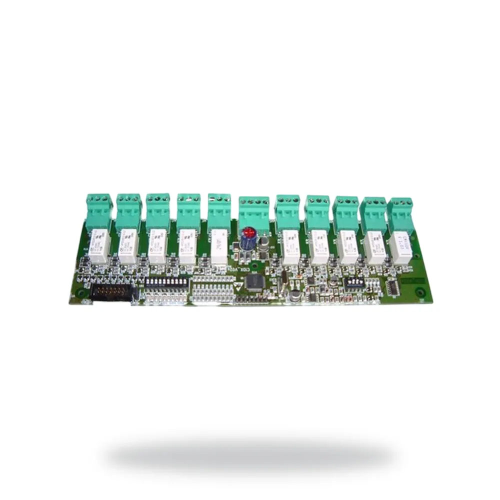 Morley-IAS 10-way relay control (output) card (unboxed PCB.) contact rating 30 Vdc, 1 A. Complete with individual input disab